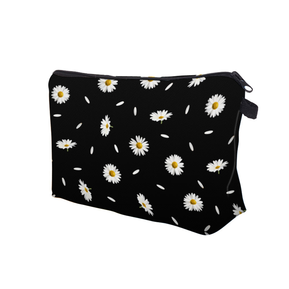 Daisy Print Zipper Makeup Bag Waterproof Purse Toiletry Bag Travel Accessories