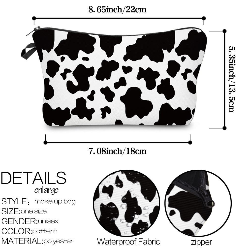 Cow Pattern Cosmetic Bag for Women Makeup Toiletry Organizer Gift