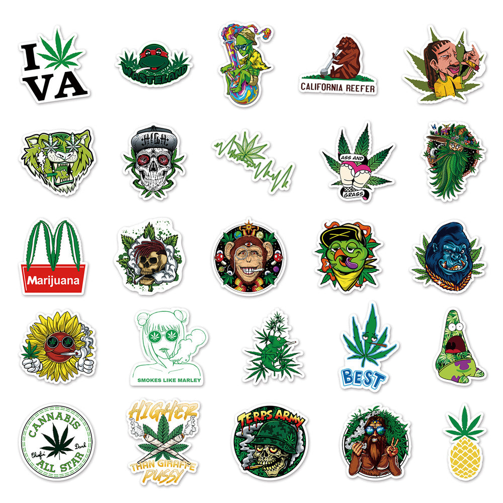50pcs Weed Leaves Characters Graffiti Stickers Waterproof for Motorcycle Luggage