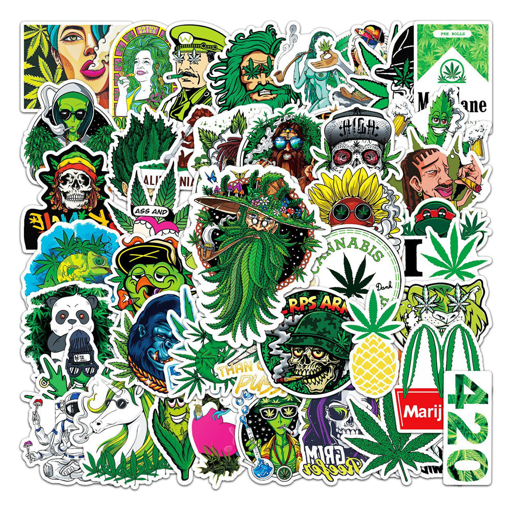 50pcs Weed Leaves Characters Graffiti Stickers Waterproof for Motorcycle Luggage