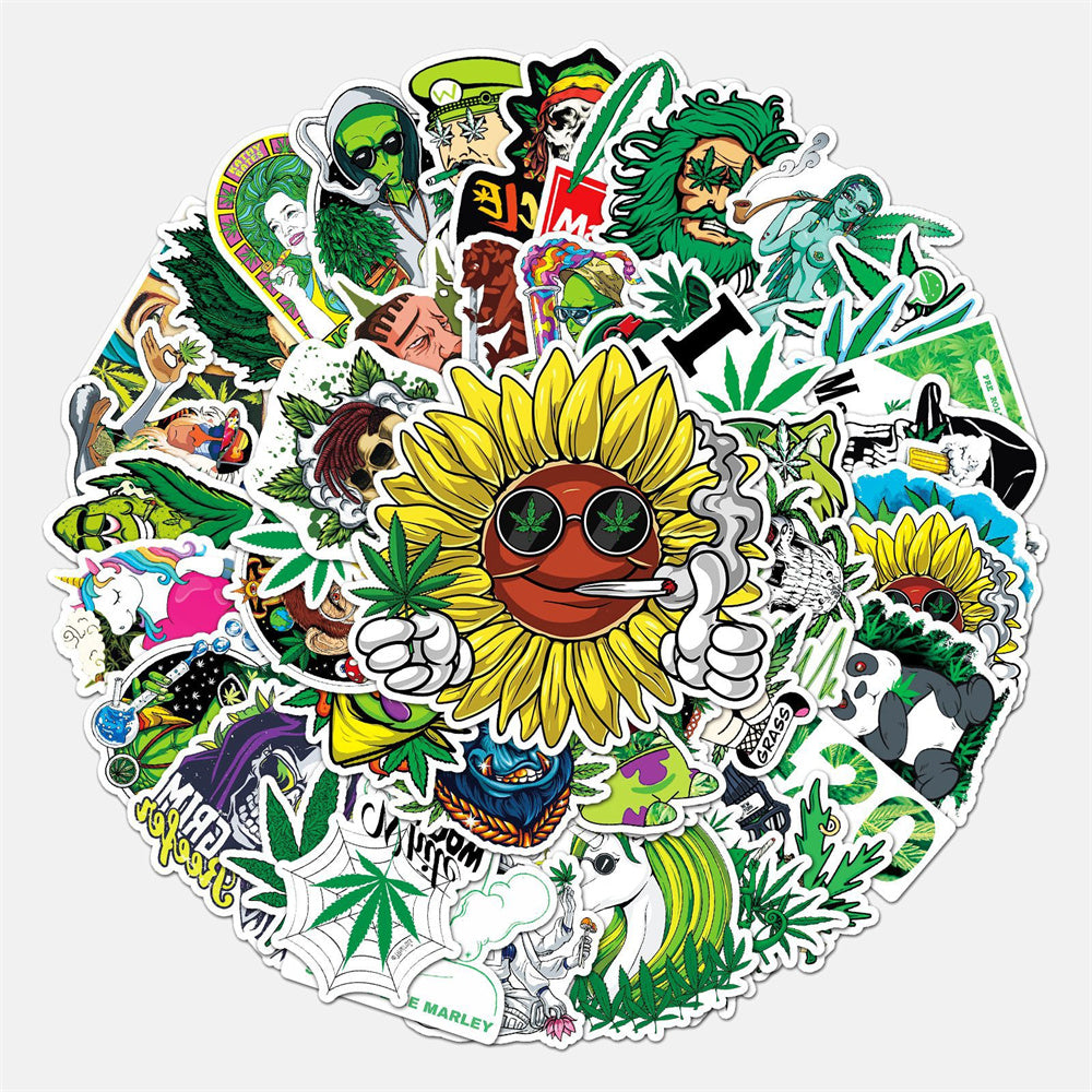 50pcs Weed Leaves Characters Graffiti Stickers Waterproof for Motorcycle Luggage
