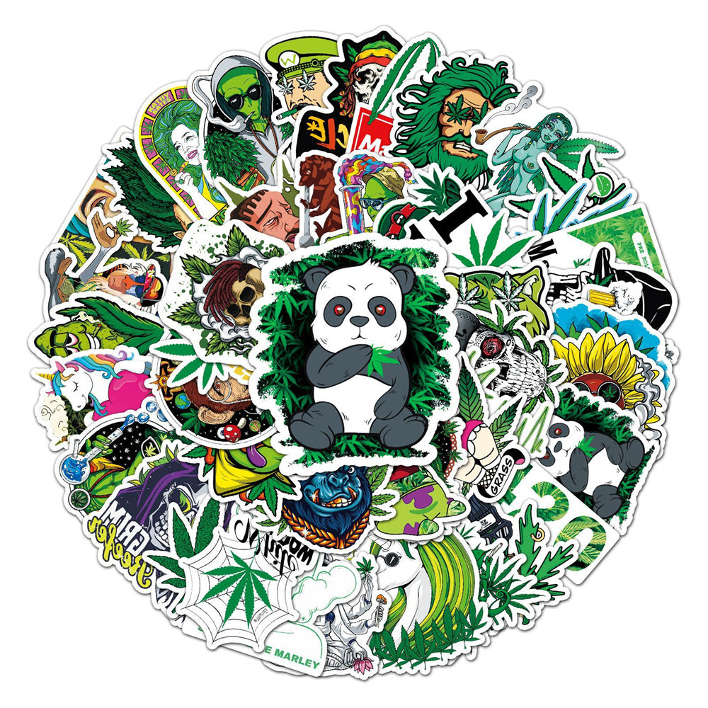 50pcs Weed Leaves Characters Graffiti Stickers Waterproof for Motorcycle Luggage