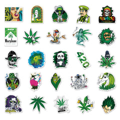 50PCS Weed Leaves Spoof Characters Waterproof Graffiti Stickers
