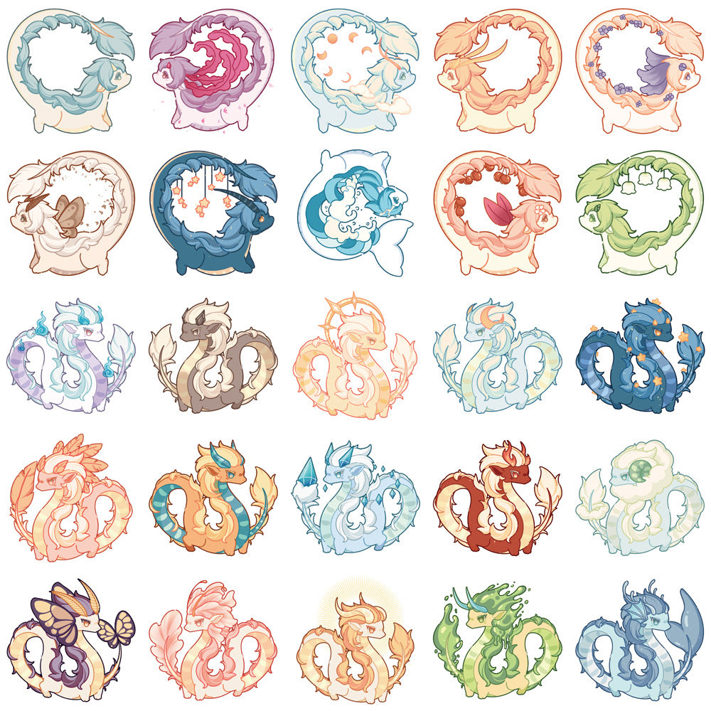 50pcs Cartoon Dragon Doodle Sticker for Bike Skateboard Car Laptop