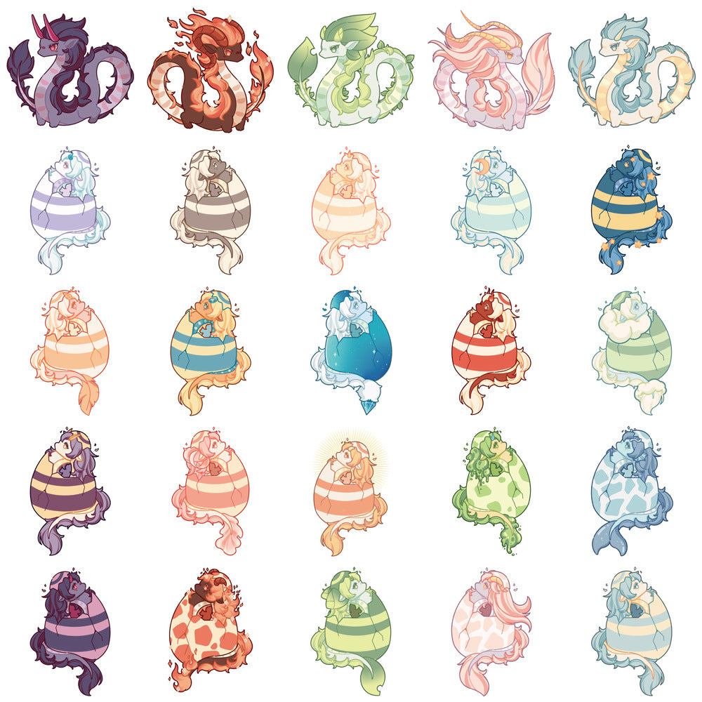 50pcs Cartoon Dragon Doodle Sticker for Bike Skateboard Car Laptop