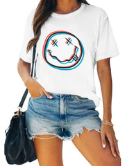 Funny Smiling Face Printed Short Sleeve T-shirt for Women