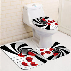 4pcs Flower Pattern Shower Curtain Set with Non Slip Bathroom Rug