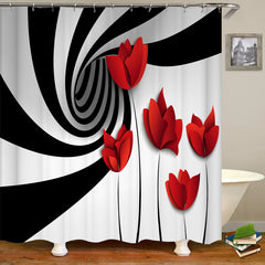 4pcs Flower Pattern Shower Curtain Set with Non Slip Bathroom Rug