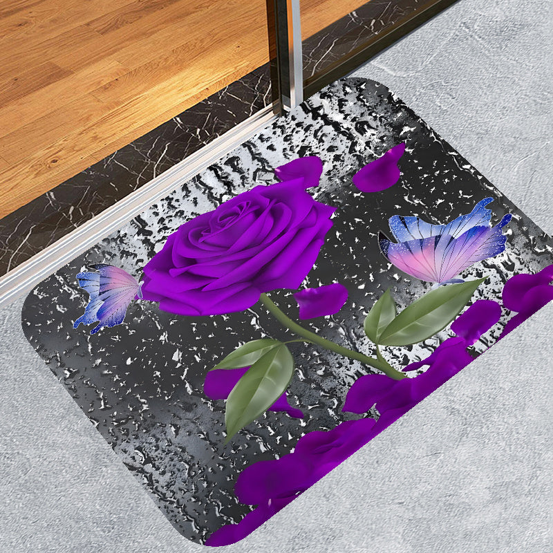 4pcs Purple Rose Pattern Waterproof Shower Curtain Set