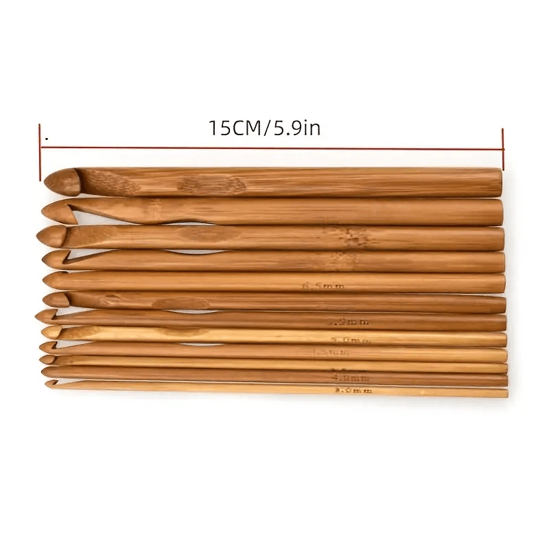 12pcs Bamboo Crochet Hook Knit Needle Set 3-10mm