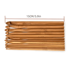 12pcs Bamboo Crochet Hook Knit Needle Set 3-10mm