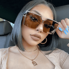 Oversized Square Sunglasses Gradient Lens Metal Temple Glasses UV400