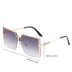 Oversized Square Sunglasses Gradient Lens Metal Temple Glasses UV400
