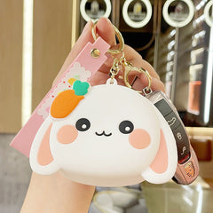 Cartoon Silicone Rabbit Shaped Keychain Earphone Storage Bag