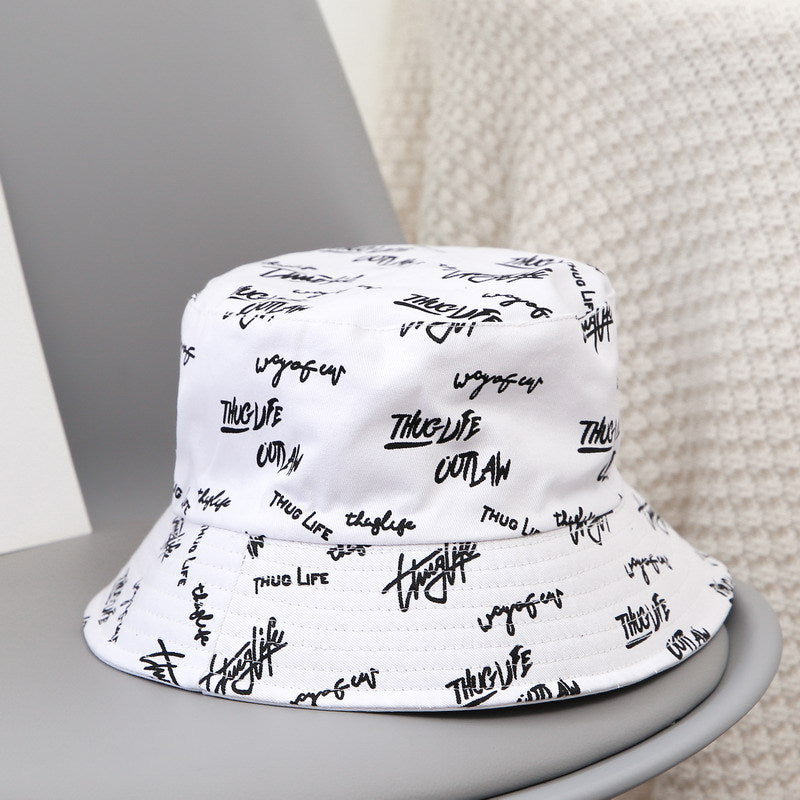 Graffiti Print Reversible Bucket Hat Hip Hop Unisex Fisherman Cap