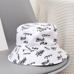 Graffiti Print Reversible Bucket Hat Hip Hop Unisex Fisherman Cap