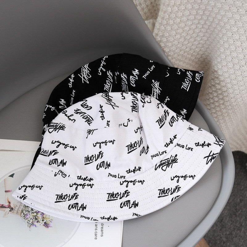 Graffiti Print Reversible Bucket Hat Hip Hop Unisex Fisherman Cap