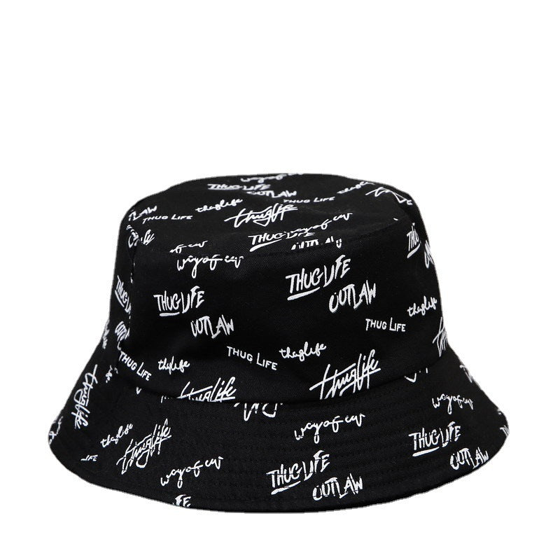 Graffiti Print Reversible Bucket Hat Hip Hop Unisex Fisherman Cap