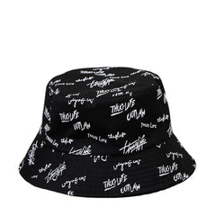 Graffiti Print Reversible Bucket Hat Hip Hop Unisex Fisherman Cap