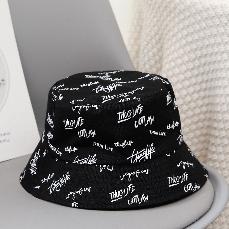 Graffiti Print Reversible Bucket Hat Hip Hop Unisex Fisherman Cap