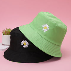 Daisy Reversible Embroidery Bucket Hat Sunshade Fisherman Cap
