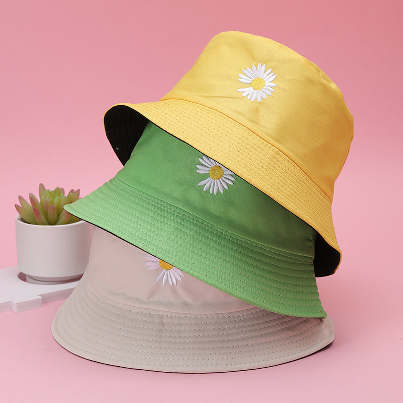 Daisy Reversible Embroidery Bucket Hat Sunshade Fisherman Cap