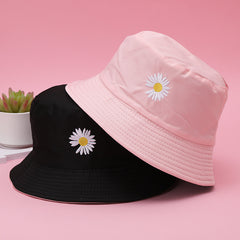 Daisy Reversible Embroidery Bucket Hat Sunshade Fisherman Cap