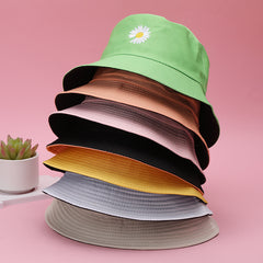 Daisy Reversible Embroidery Bucket Hat Sunshade Fisherman Cap