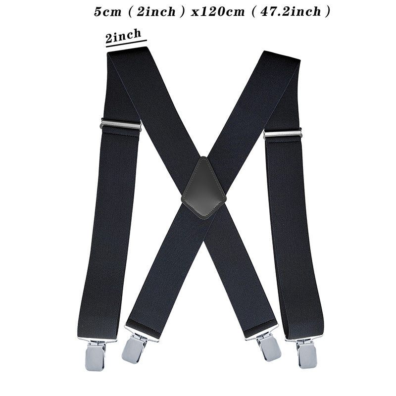 Fasker Mens Suspenders X Back 5cm Wide Solid Straight Heavy Duty Clip Suspenders