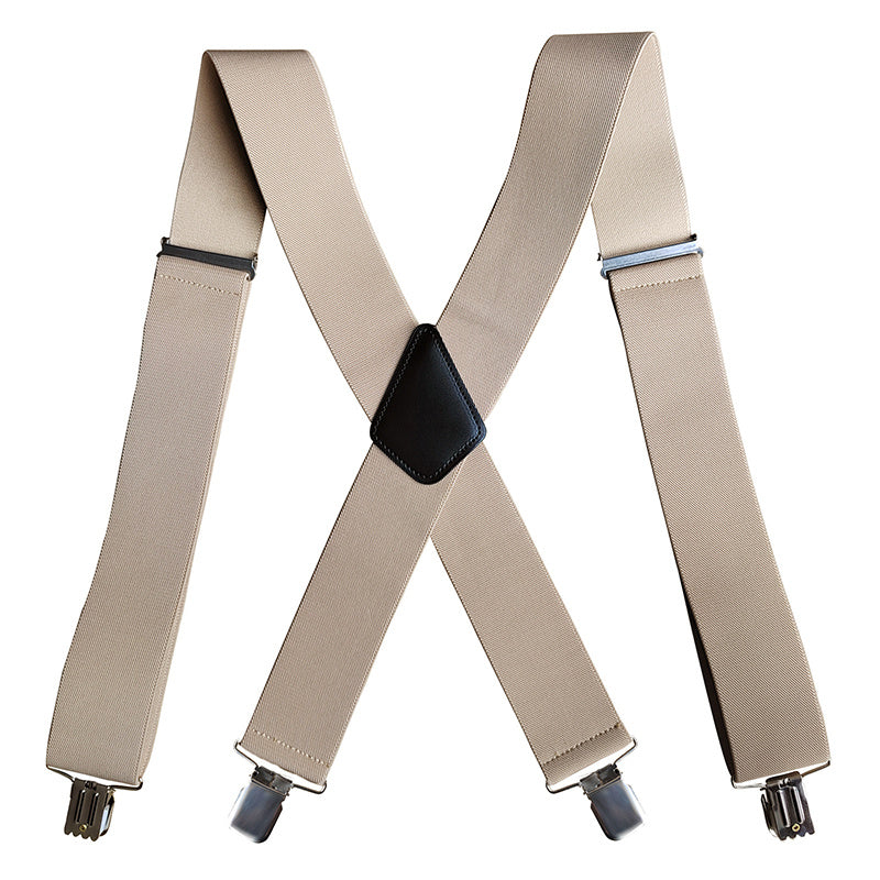 Fasker Mens Suspenders X Back 5cm Wide Solid Straight Heavy Duty Clip Suspenders