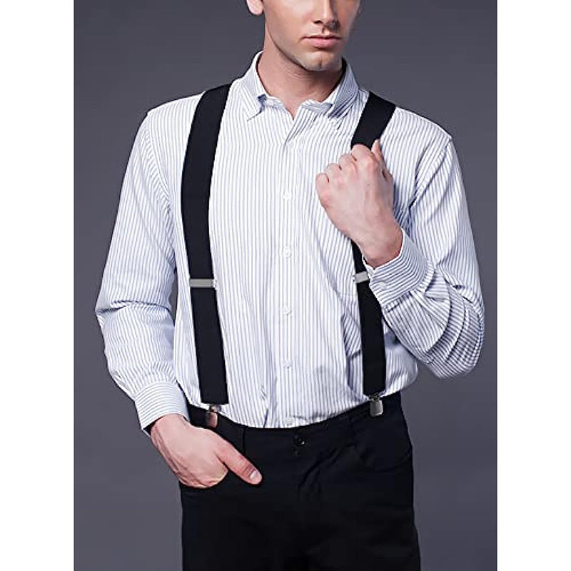 Fasker Mens Suspenders X Back 5cm Wide Solid Straight Heavy Duty Clip Suspenders