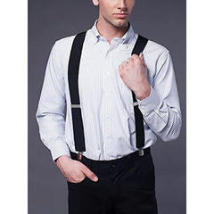 Fasker Mens Suspenders X Back 5cm Wide Solid Straight Heavy Duty Clip Suspenders