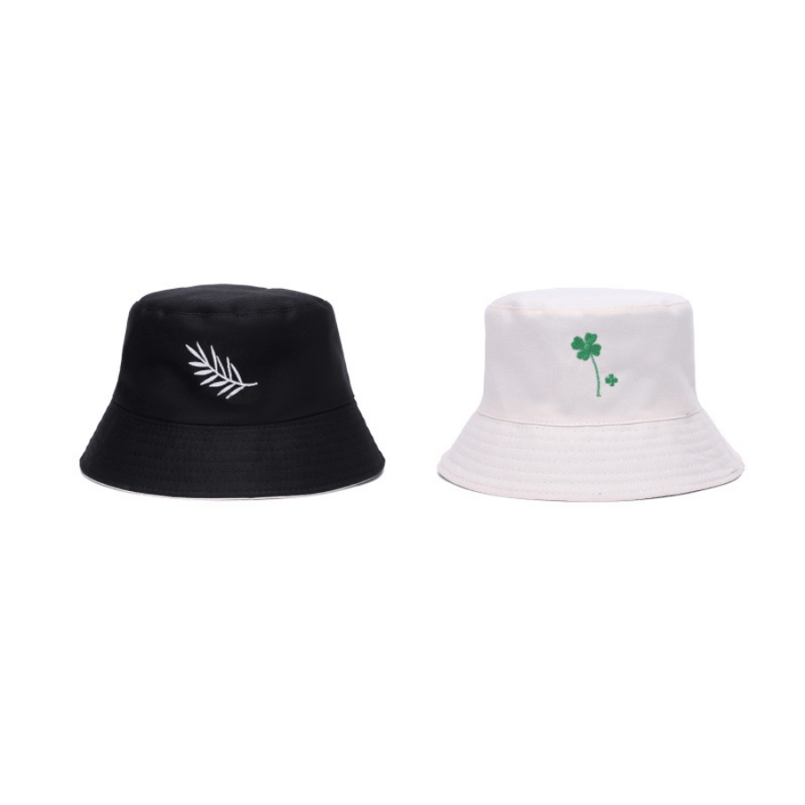 Reversible Cotton Couple Bucket Hat Embroidery Casual Sun Hats
