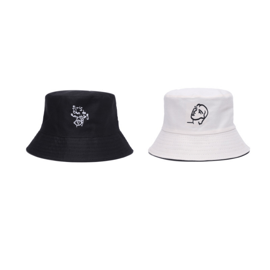 Reversible Cotton Couple Bucket Hat Embroidery Casual Sun Hats