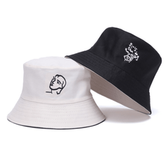 Reversible Cotton Couple Bucket Hat Embroidery Casual Sun Hats