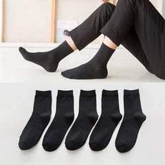 5 Pairs Men's Solid Crew Socks Breathable Cotton Casual Outdoor Wearing