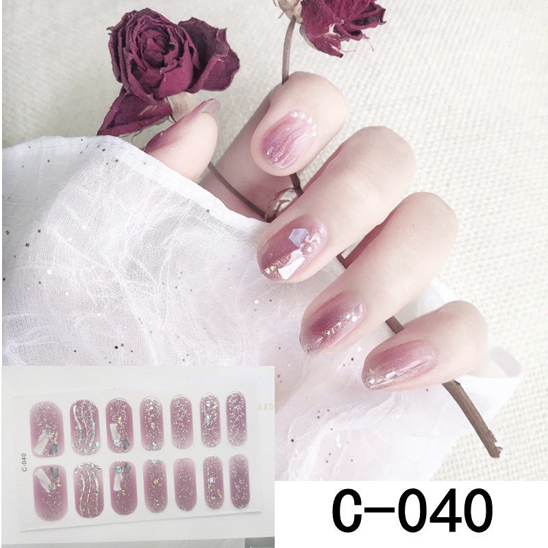 14 pcs Glitter Nude Pink Nail Art Stickers Self Adhesive Gel Nail Decals