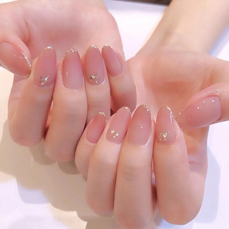 14 pcs Glitter Nude Pink Nail Art Stickers Self Adhesive Gel Nail Decals