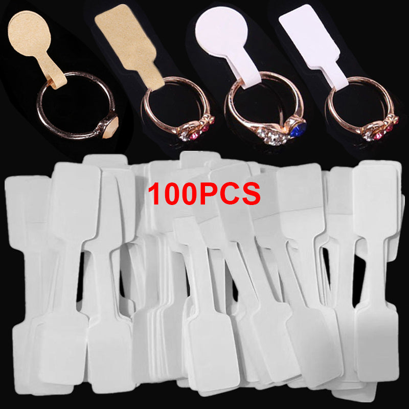 100pcs Paper Tags Stickers Blank Labels Ring Necklace Display Card Self Sticker