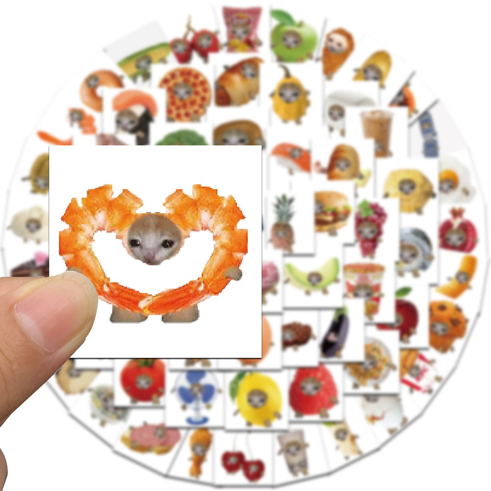69PCS Funny Meme Cat & Food Stickers Toy Laptop Skateboard Phone Car