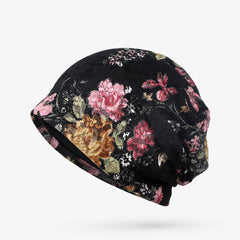 Lace Flower Print Beanie Elastic Lightweight Skull Cap
