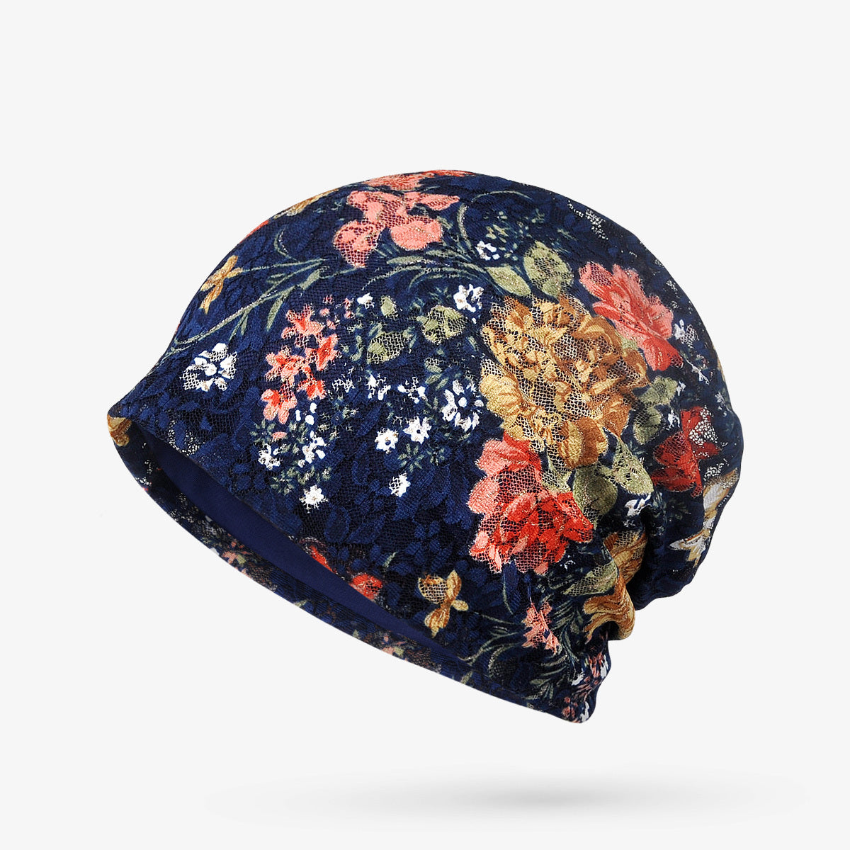Lace Flower Print Beanie Elastic Lightweight Skull Cap