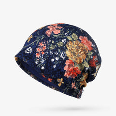 Lace Flower Print Beanie Elastic Lightweight Skull Cap