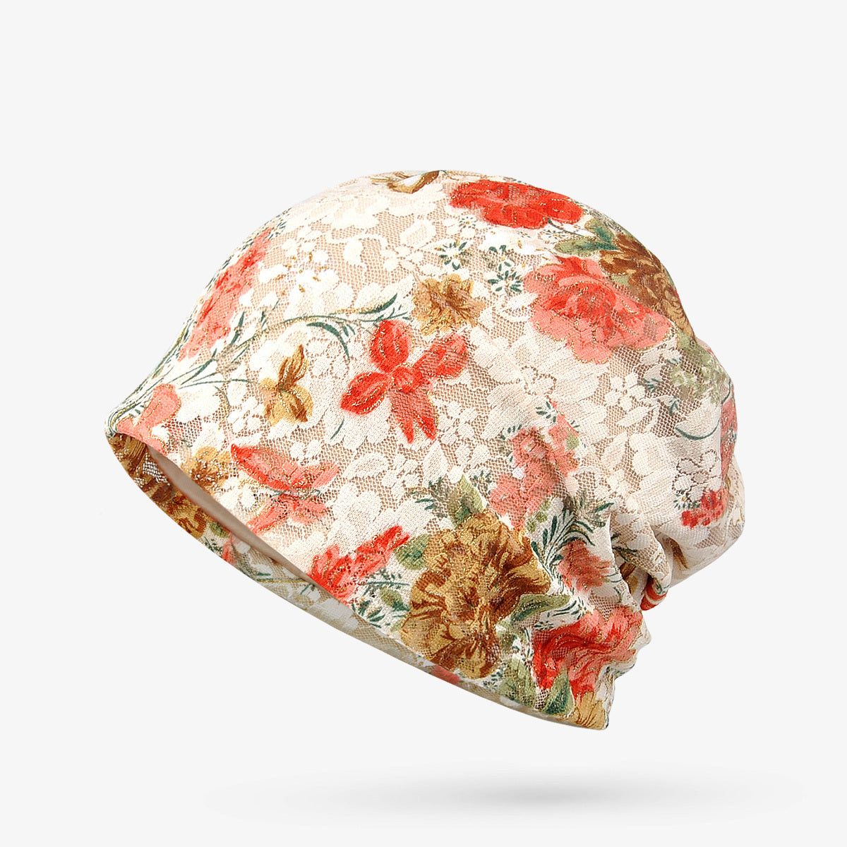 Lace Flower Print Beanie Elastic Lightweight Skull Cap