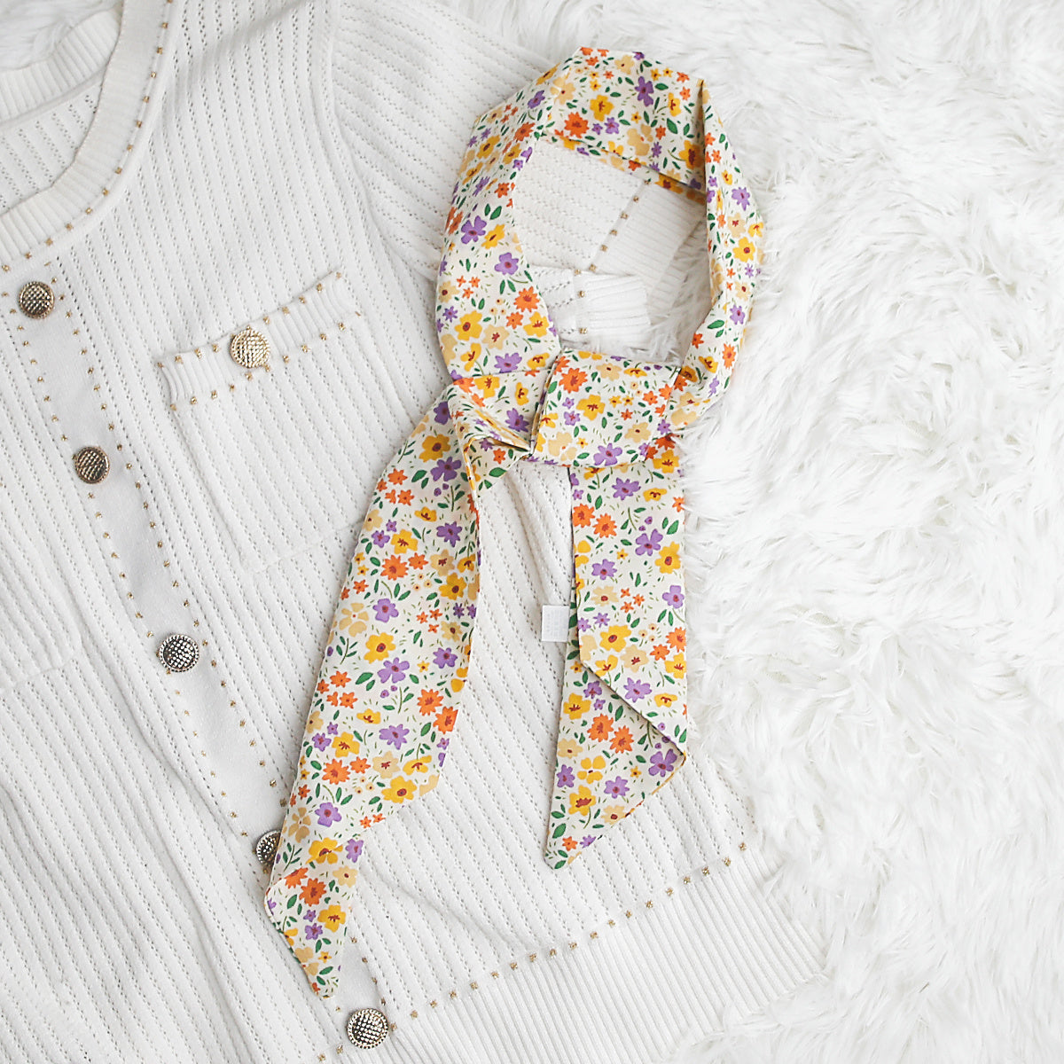 Floral Neckerchief Long Skinny Scarf for Mother