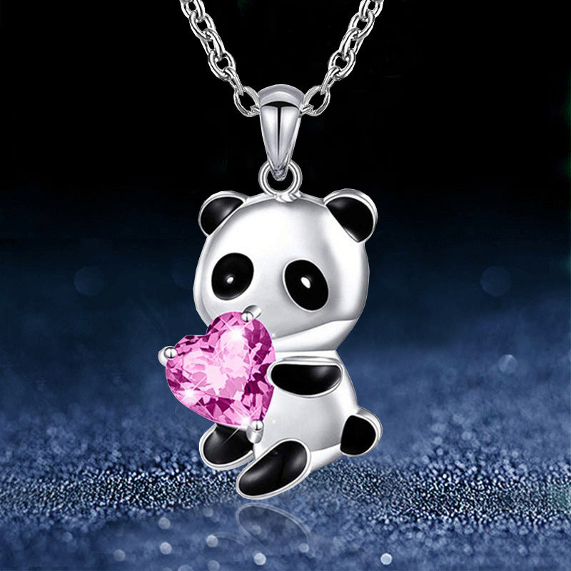 Heart Panda Pendant Necklace Girls Gift