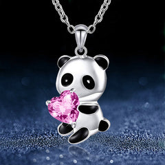 Heart Panda Pendant Necklace Girls Gift