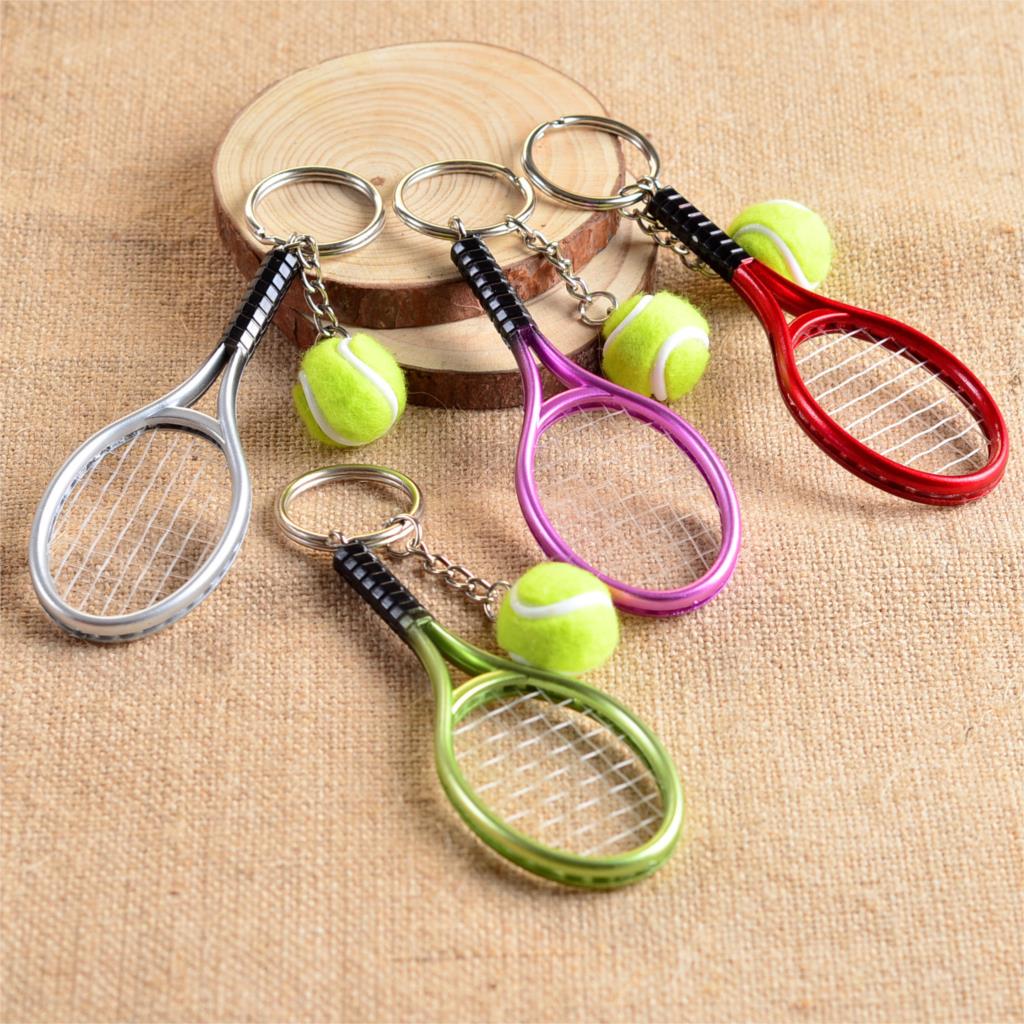 Alloy Tennis Raclet Ball Keychain Sport Team Bag Chain Pendant