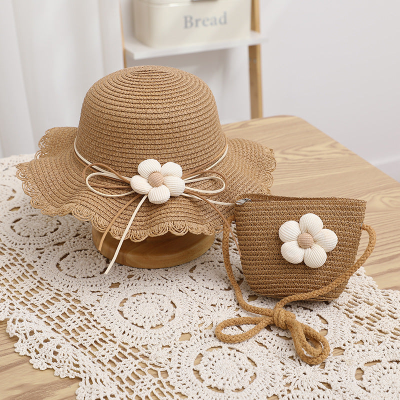Ruffled Straw Hat & Crossbody Bag Set Girls Accessories