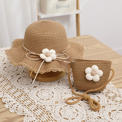 Ruffled Straw Hat & Crossbody Bag Set Girls Accessories